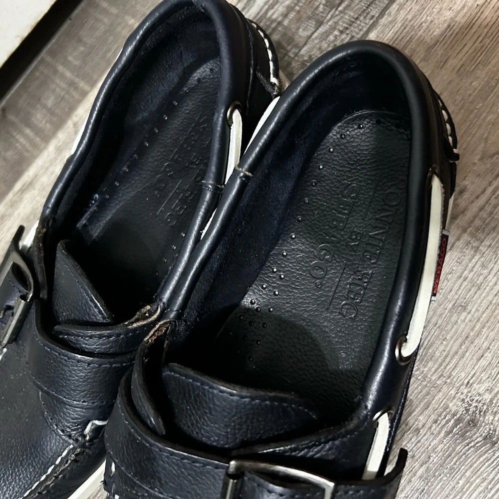 Ronnie Fieg x Sebago Leather docksiders Boat Shoes navy & grey Buckle